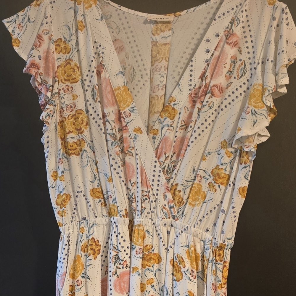 Kori Floral Maxi Dress with Ruffle Sleeves - Pink, Yellow, Blue